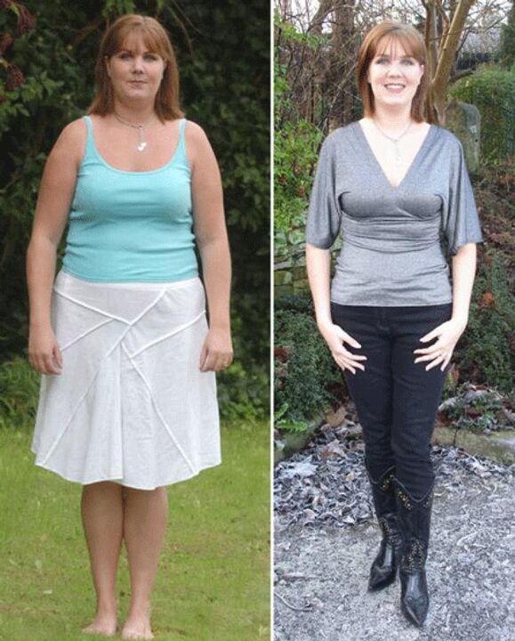 Žena před a po hubnutí na kefírové dietě