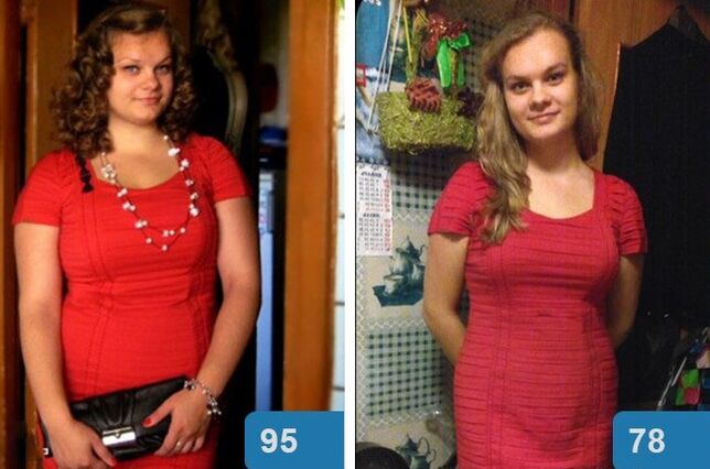 Dívka před a po hubnutí za 4 týdny na dietě Maggi